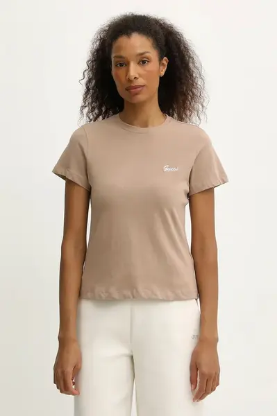 Tričko Guess ALBA dámské, béžová barva, V5BI17 KCBF1