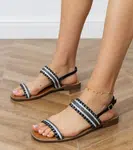 Gemre Black flat sandals with braid and rhinestones Sevina