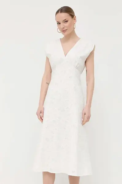 Šaty BOSS béžová barva, midi