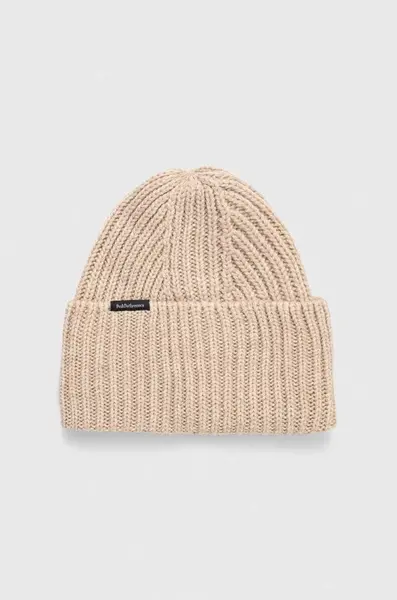 Vlněná čepice Peak Performance béžová barva, z husté pleteniny