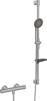 Hansa Prisma - Sprchový set s termostatom, 3 prúdy, brúsená oceľ 4813043180