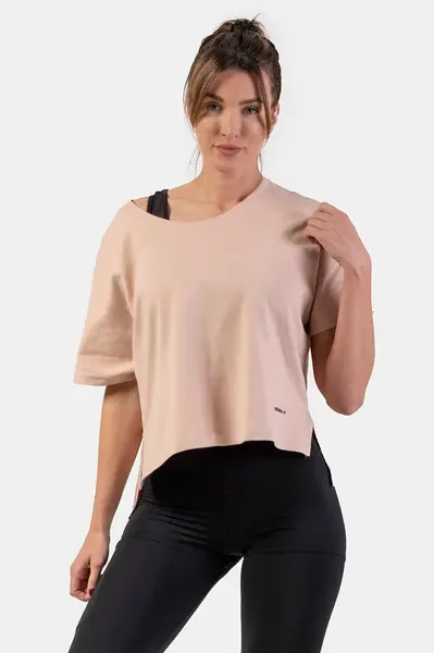 Nebbia Volné crop tričko „The Minimalist“ z organické bavlny 417, XS, lososová
