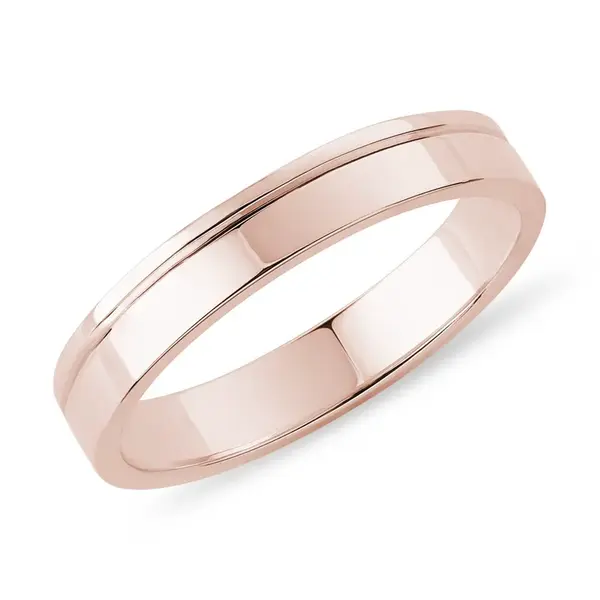 Pánska svadobná obrúčka z ružového zlata s drážkou KLENOTA