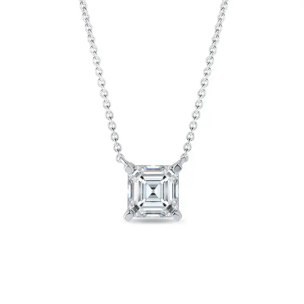 Náhrdelník z bieleho zlata s lab grown diamantom asscher KLENOTA