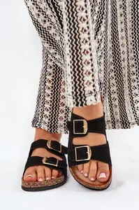 Boto Dámské sandály na korkové platformě se zlatými sponami černé Lisavionea