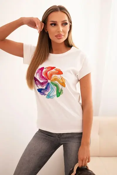 Kesi Dámska bavlnená blúzka s krátkym rukávom a farebnou potlačou ecru