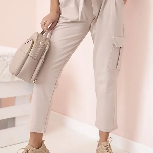 Kesi Dámske cargo nohavice s vysokým pásom béžový