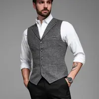 Ombre Elegant men's checkered vest with lapels - black