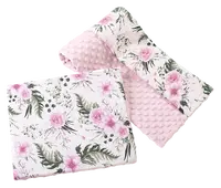 Medi Partners Quilt 75x100 + pillow 35x30 cotton + minky – Flowers + light pink minky