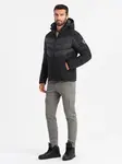 Ombre Pikowana męska kurtka z łączonych materiałów z wysokim kołnierzem – czarna