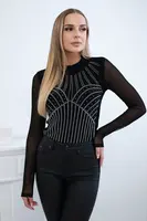 Knitted blouse with bodysuit with tulle sleeves black