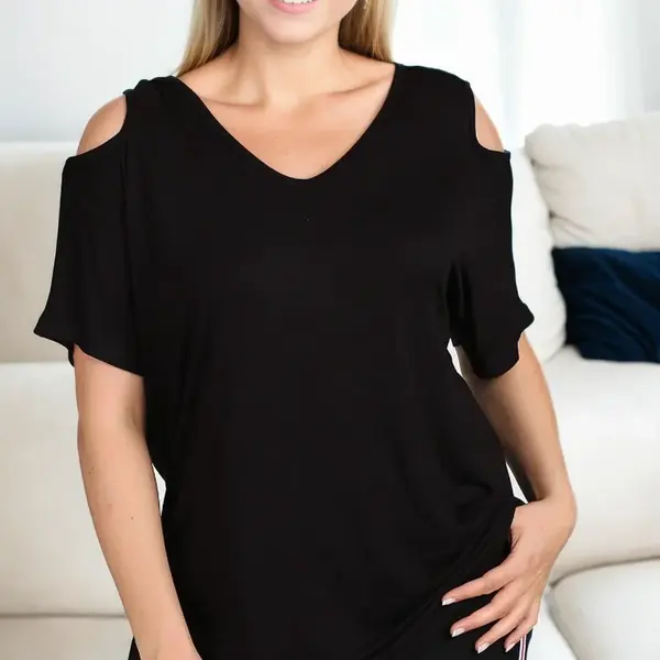 99554 Dewberry Short Sleeve Womens Blouse-BLACK