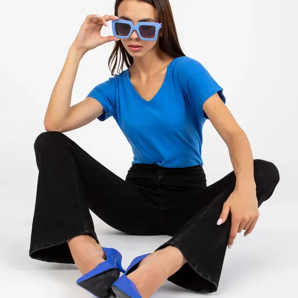 Blue cotton V-neck t-shirt BASIC