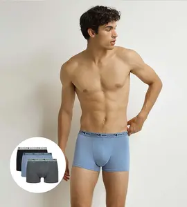 DIM COTTON STRETCH BIO BOXER 3x - Pánske boxerky z organickej bavlny 3 ks - sivá - modrá - čierna