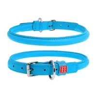 Okrúhly kožený obojok modrý, Obvod krku: 53-61cm, šírka obojku: 13mm