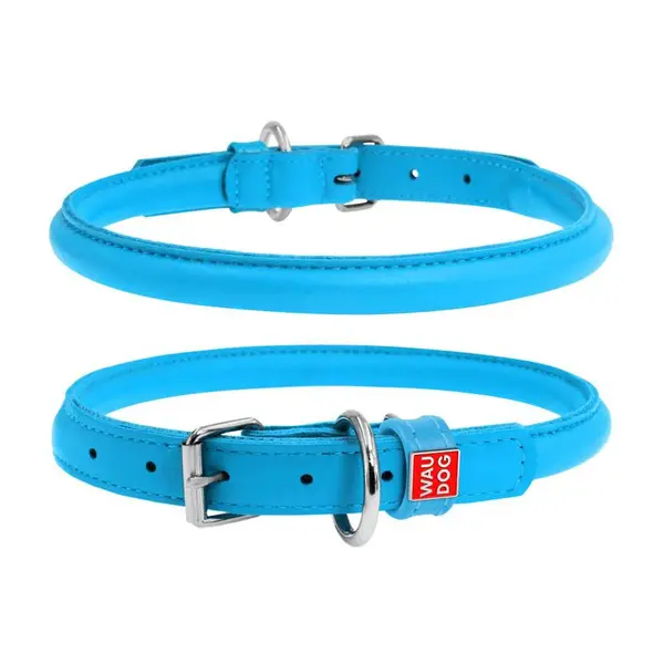 Okrúhly kožený obojok modrý, Obvod krku: 53-61cm, šírka obojku: 13mm