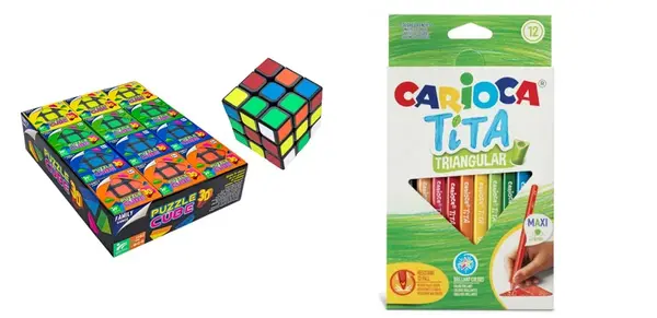Farbičky Tita JUMBO nelámavé trojhranné pružné Carioca 12 ks-CARIOCA + Hlavolamová Logická hra PUZZLE KOCKA 5.5×5.5cm-MOVEO