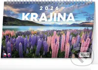 NOTIQUE Stolový kalendár Krajina 2026 (riadkový, slovenské a české menné kalendárium)