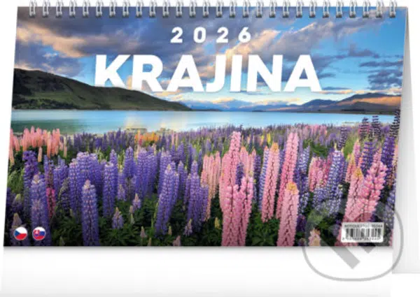 NOTIQUE Stolový kalendár Krajina 2026 (riadkový, slovenské a české menné kalendárium)