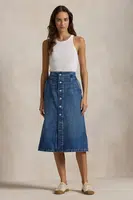 Bavlněná džínová sukně Polo Ralph Lauren modrá barva, midi, áčková, 211959036