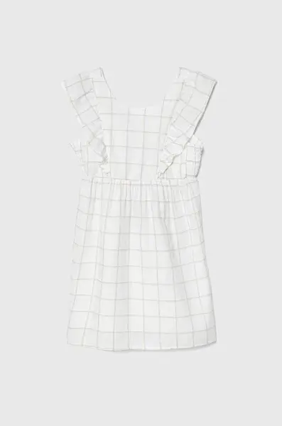 Dětské lněné šaty United Colors of Benetton bílá barva, mini