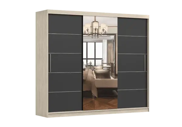 Šatní skříň Alba I - zrcadlo Barva korpusu: Dub - sonoma, Dveře: Černé