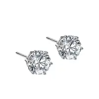 Rhodium Plated 999 Fine Silver Cubic Zirconia Stud Earrings for Women