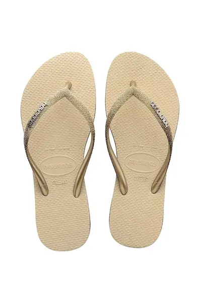Žabky Havaianas SLIM SPARKLE II dámské, béžová barva, na plochém podpatku, 4146093.0154