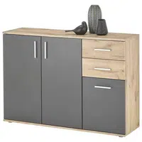 Carryhome ŠIROKÁ KOMODA, šedá, barvy dubu, 120/84/35 cm
