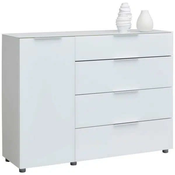 Voleo ŠIROKÁ KOMODA, vysoce lesklá bílá, 135/101/40,5 cm