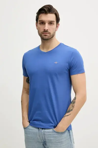 Bavlněné tričko Gant modrá barva