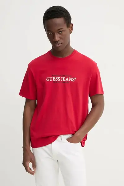 Bavlněné tričko Guess Jeans červená barva, s potiskem, M4YI42 K8FQ4