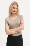 Bavlněné tričko G-Star Raw Eyben slim v t 2.0 dámské, béžová barva, D24533-4107