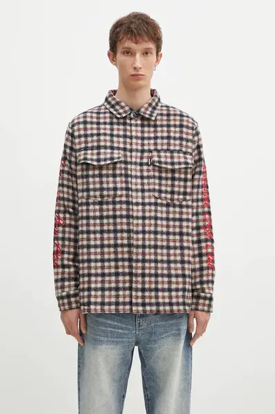 Košile s příměsí vlny Billionaire Boys Club Check Shirt béžová barva, regular, s klasickým límcem, B24429