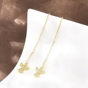 Bird Brass Micro Pave Clear Cubic Zirconia Ear Thread