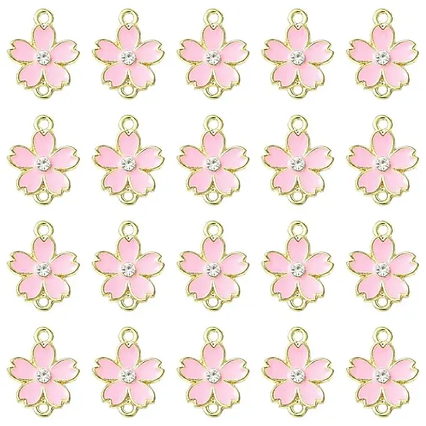 20Pcs Alloy Enamel 5-Petal Flower Connector Charms