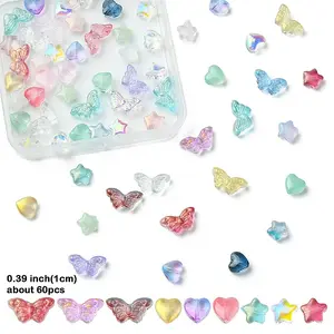 60Pcs 3 Styles Transparent Spray Printed Glass Beads