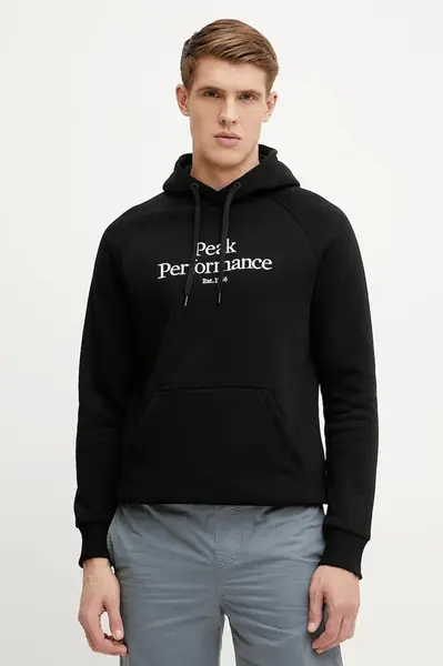 Mikina Peak Performance pánská, černá barva, s kapucí, s aplikací