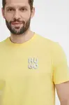 Bavlněné tričko HUGO žlutá barva, s potiskem, 50508944
