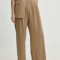 Kalhoty Answear.LAB dámské, béžová barva, jednoduché, high waist