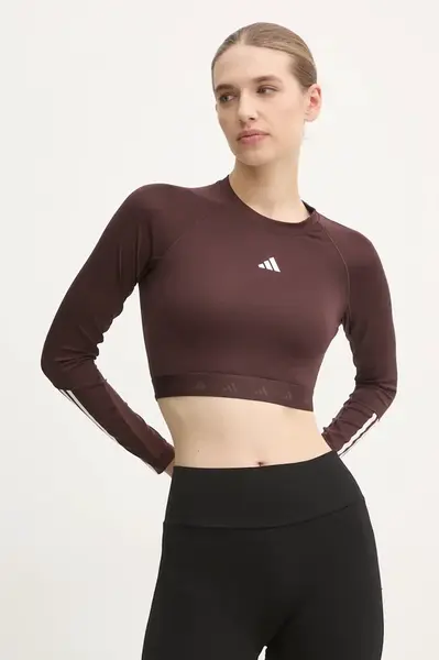 Tréninkové tričko s dlouhým rukávem adidas Performance Hyperglam hnědá barva, IX3247