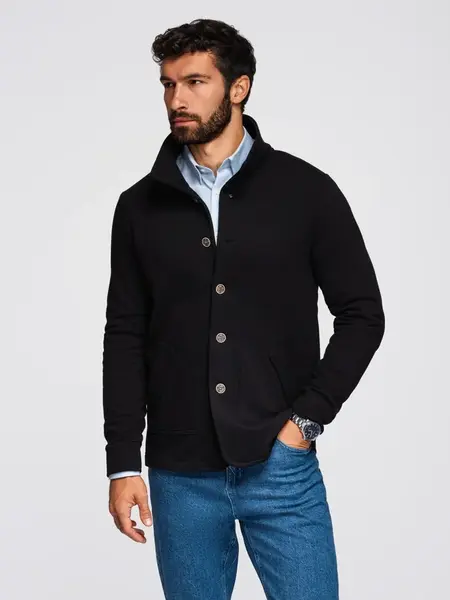 Ombre Men's button-down sweatshirt with stand-up collar - black