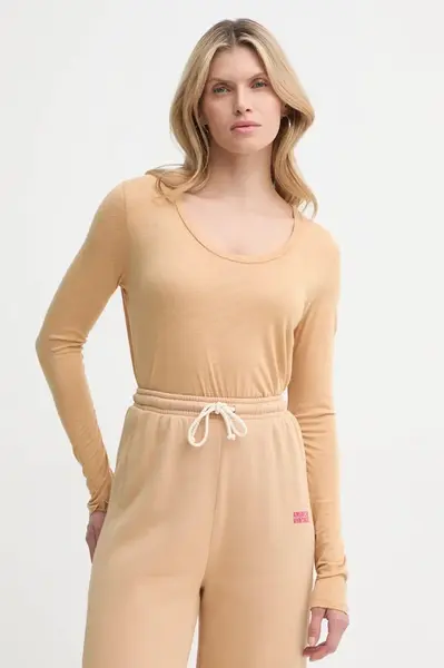 Tričko s dlouhým rukávem American Vintage béžová barva, JAC49VE25