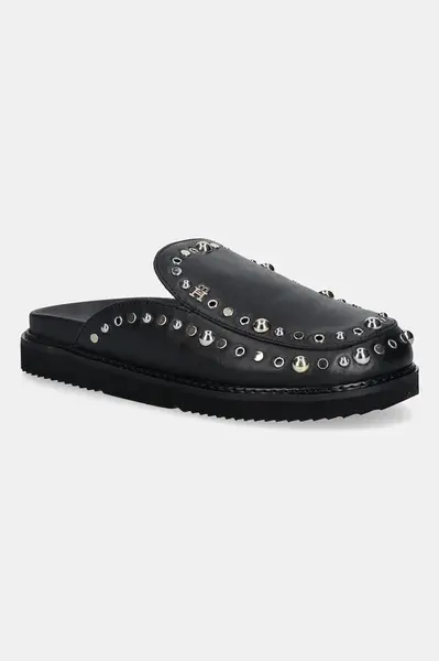 Pantofle Tommy Hilfiger TH EMBELLISHED PINS MULE dámské, černá barva, FW0FW09166