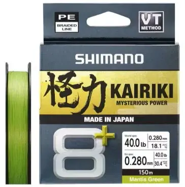 Shimano splietaná šnúra line kairiki 8+ mantis green 150 m - 0,28 mm 30,4 kg
