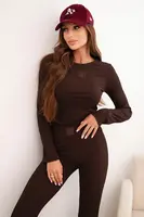 Kesi Włoski Dámsky bavlnený komplet s dlhým rukávom a legínami hnedý