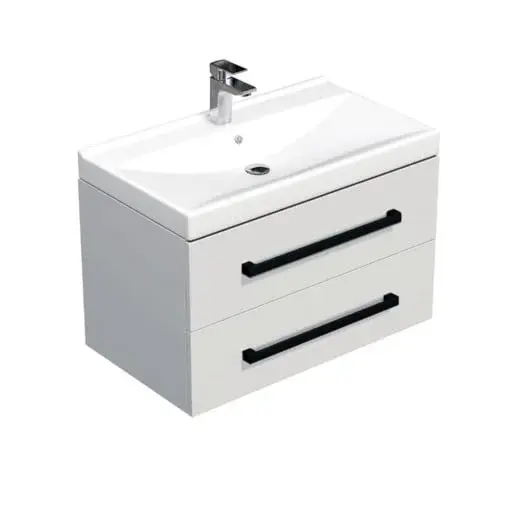 Kúpeľňová skrinka s čiernou úchytkou a umývadlom SAT Cube Way 80x53x46 cm biely lesk CUBE46C802BIVER