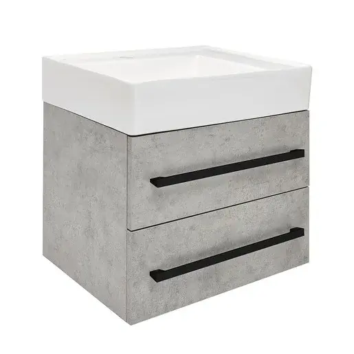 Kúpeľňová skrinka s umývadlom a čiernou úchytkou SAT Cube Way 60x53x46 cm betón mat CUBE46C602BESATCW