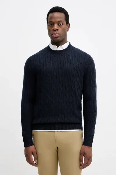 Svetr s příměsí kašmíru BOSS H-Hetico pánský, tmavomodrá barva, 50549975