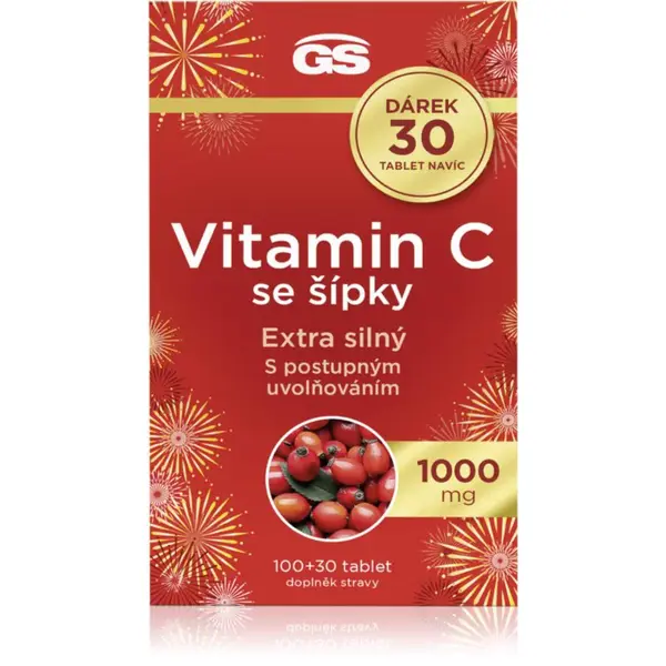 GS Vitamin C 1000 mg se šípky tablety pro podporu imunitního systému, krásnou pleť a nehty 130 cps